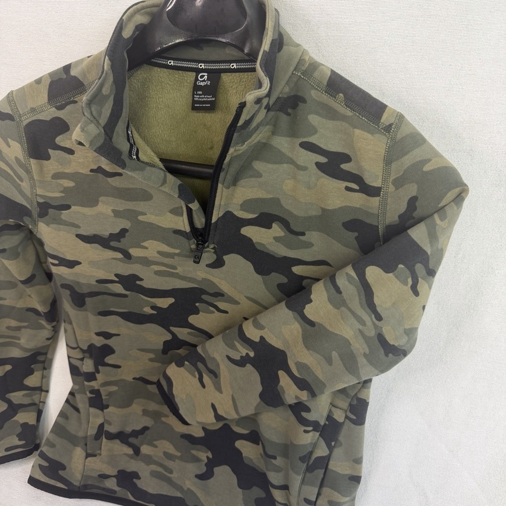 Gap Fit Green Camo Half Zip Pullover Boys Large (10) Cozy Fall / Winter